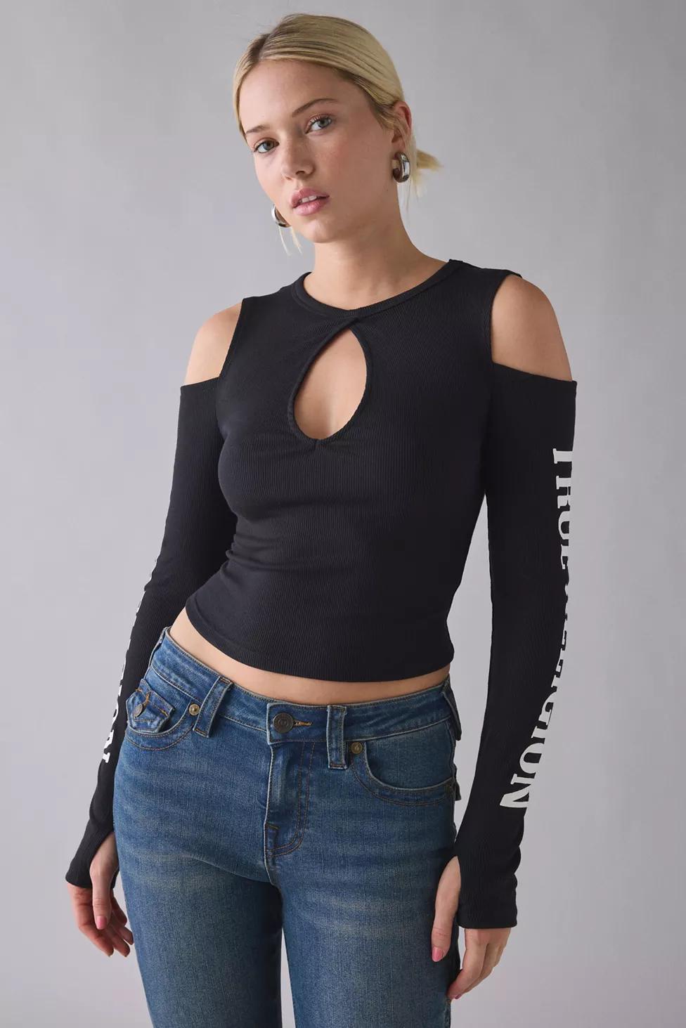 True Religion Ribbed Cutout Long Sleeve Top by TRUE RELIGION