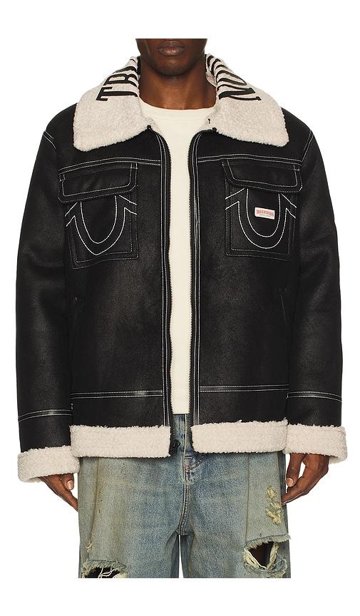 True Religion Sherpa Faux Leather Jacket in Black by TRUE RELIGION
