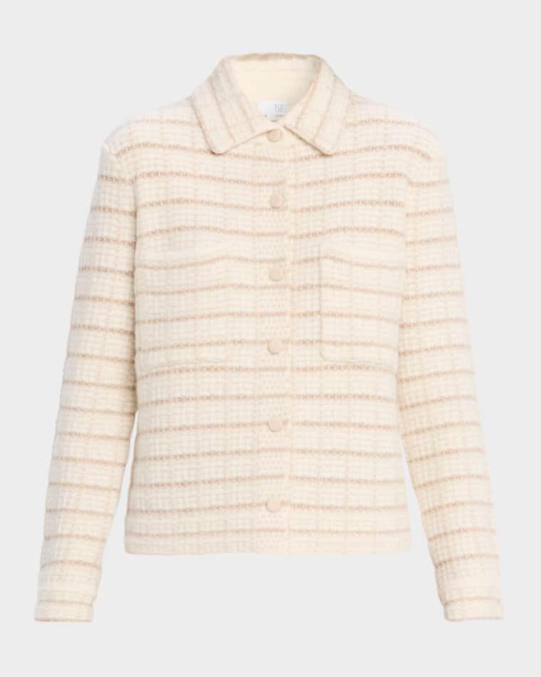Button-Down Boxy Grid Jacket by TSE CASHMERE