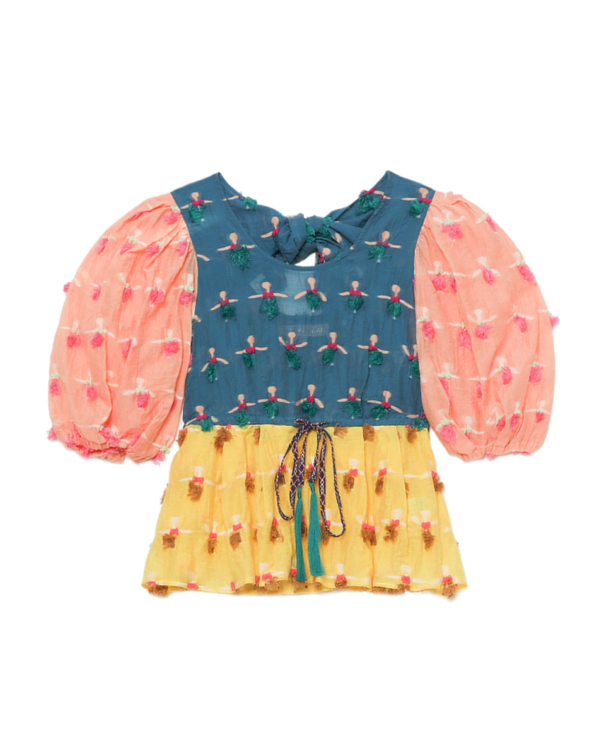 Panelled colour block puff sleeve top by TSUMORI CHISATO