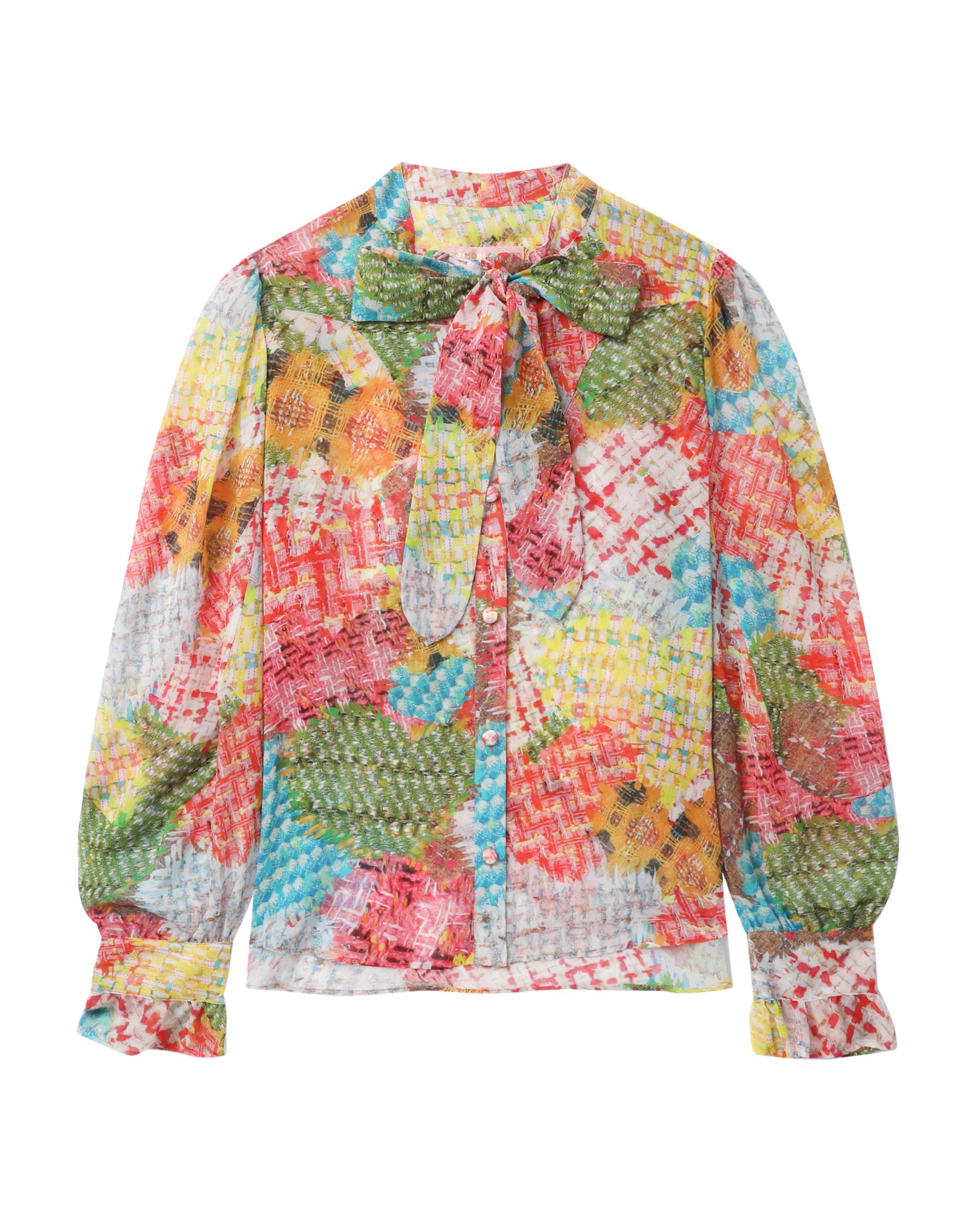 Patchwork print bow-tie blouse by TSUMORI CHISATO