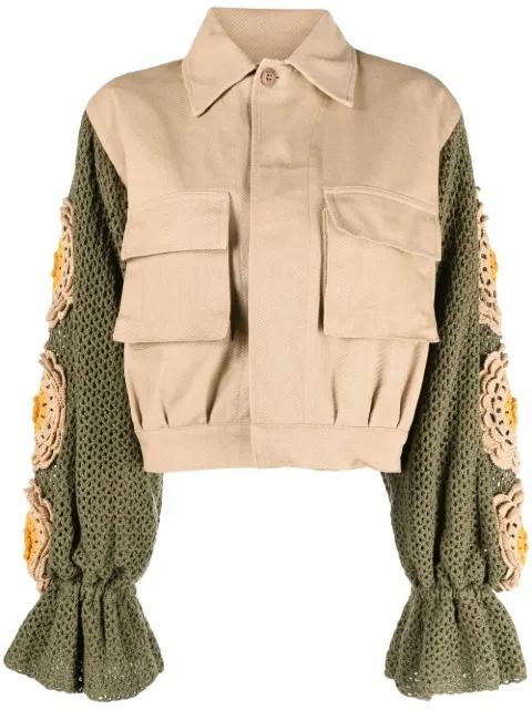 knit-sleeve cropped jacket by TU LIZE