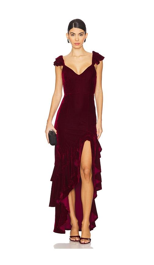 Tularosa Camille Velvet Gown in Red by TULAROSA