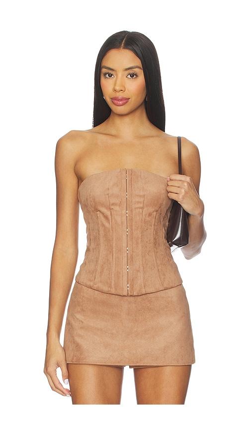 Tularosa Jolie Faux Suede Top in Tan by TULAROSA