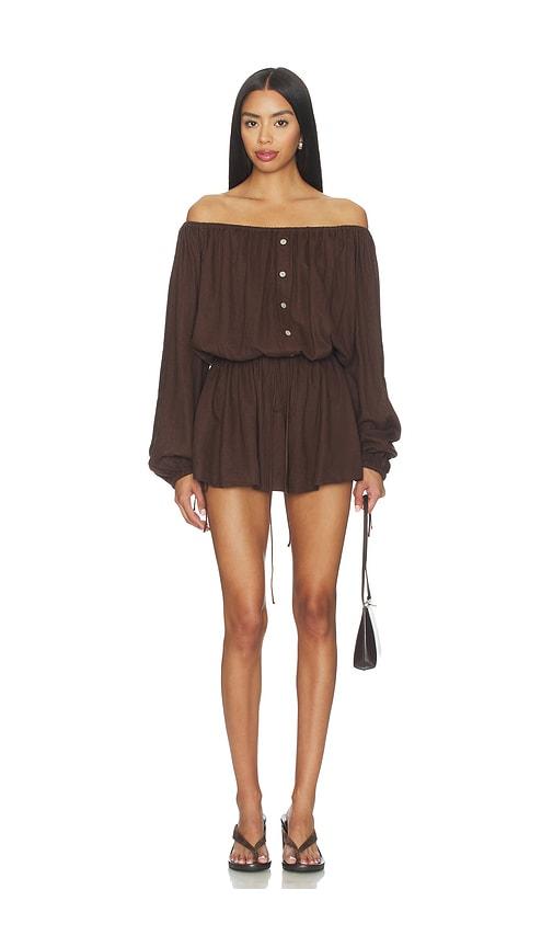 Tularosa Kai Linen Romper in Brown by TULAROSA