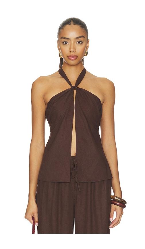 Tularosa Kai Linen Top in Chocolate by TULAROSA