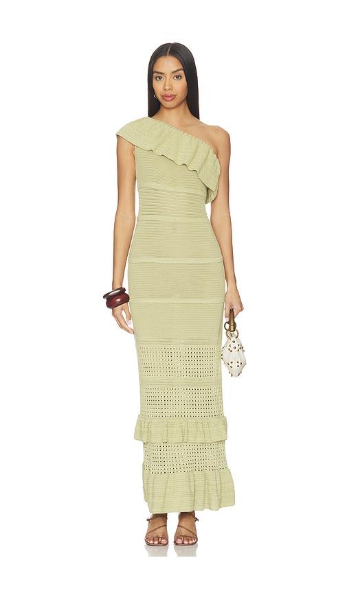 Tularosa Kenzee Ruffle Midi Dress in Sage by TULAROSA