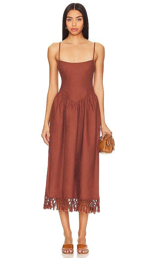 Tularosa Lexi Midi Dress in Chocolate by TULAROSA