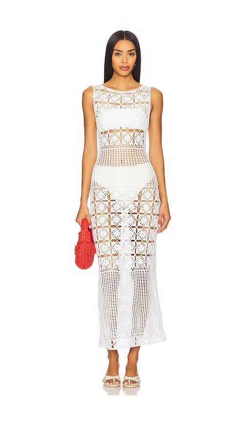 Tularosa Mikio Crochet Midi Dress in White by TULAROSA