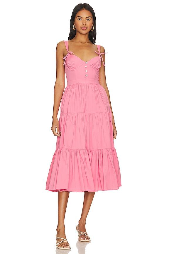 Tularosa Poppy Midi Dress in Pink by TULAROSA