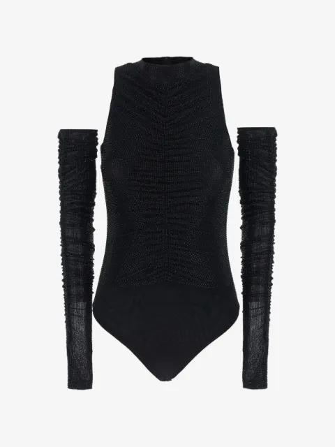 crystal-embellished ruched bodysuit by TWENTY FOURHAITCH