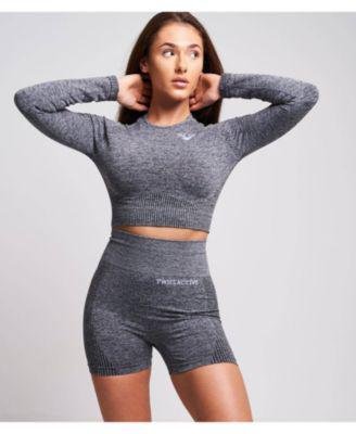 Women's Acelle Recycled Long Sleeve Crop Top - Grey Marl by TWILL ACTIVE