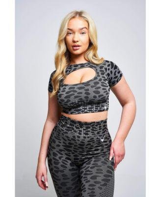 Women's Caneva Leopard Recycled Cut Out Crop Top - Grey by TWILL ACTIVE