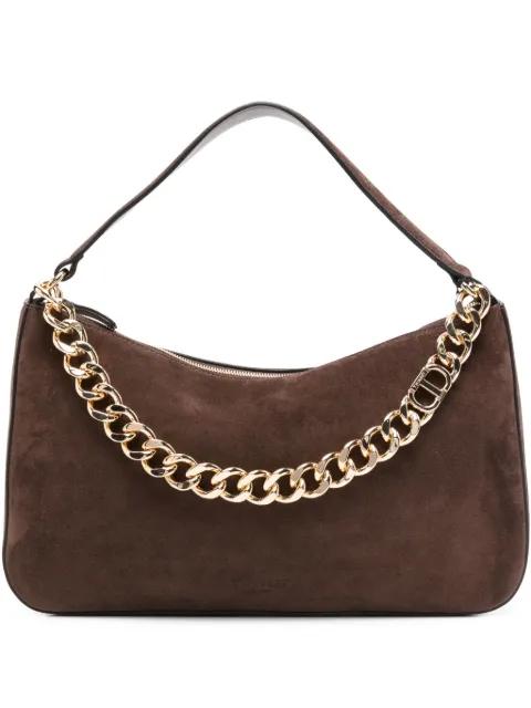Liliane chain-embellished suede shoulder bag by TWINSET