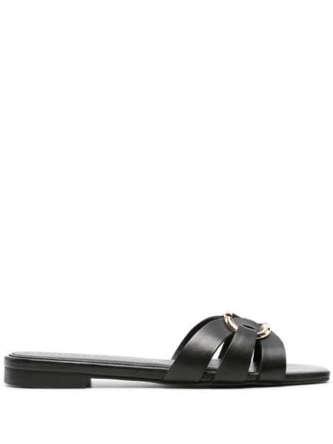 Oval T-plaque leather slides by TWINSET