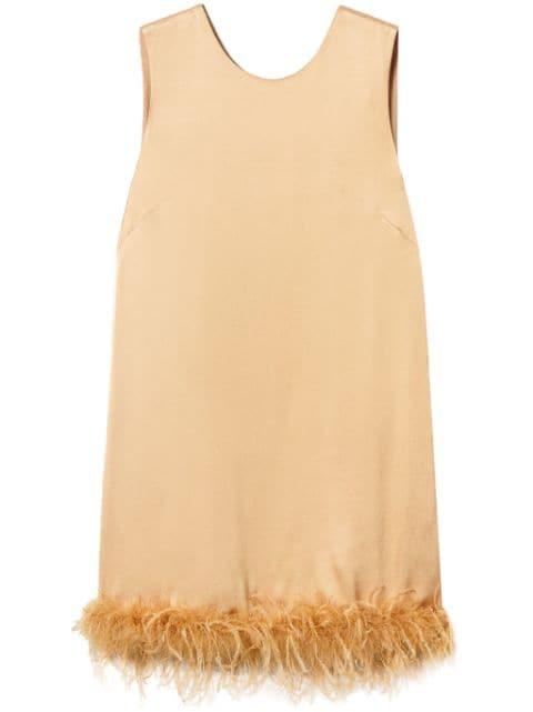 feather-detail satin-finish mini dress by TWINSET