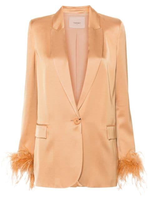 feather-trim satin blazer by TWINSET