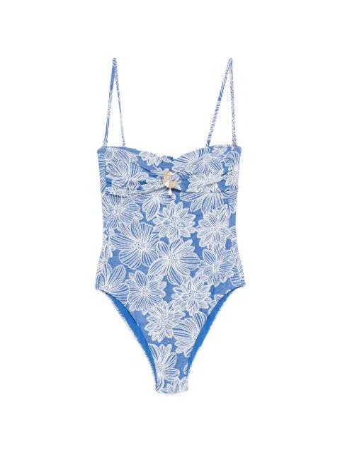 floral-jacquard shell-detail swimsuit by TWINSET