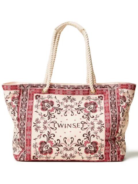 floral-print rope-detail tote bag by TWINSET