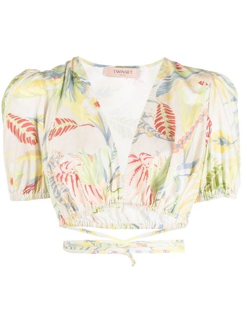 floral-print wraparound cropped top by TWINSET