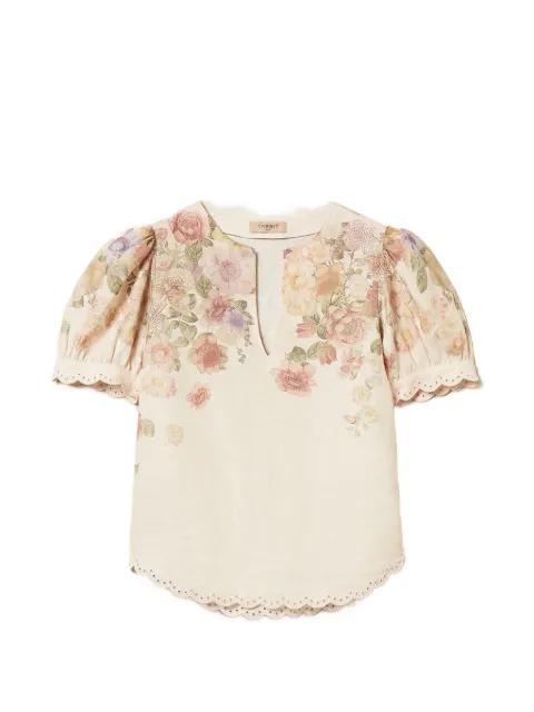 floral puff-sleeve blouse by TWINSET