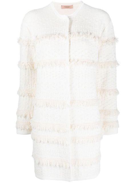fringe-detail long-sleeve cardi-coat by TWINSET
