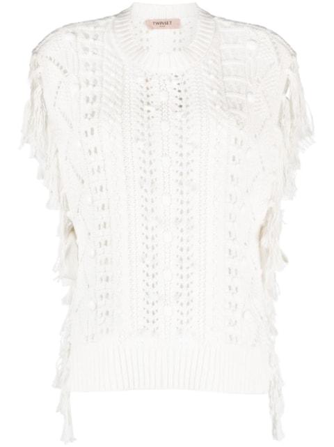 fringed open-knit top by TWINSET