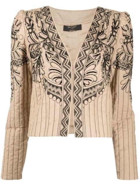graphic-embroidered quilted jacket by TWINSET