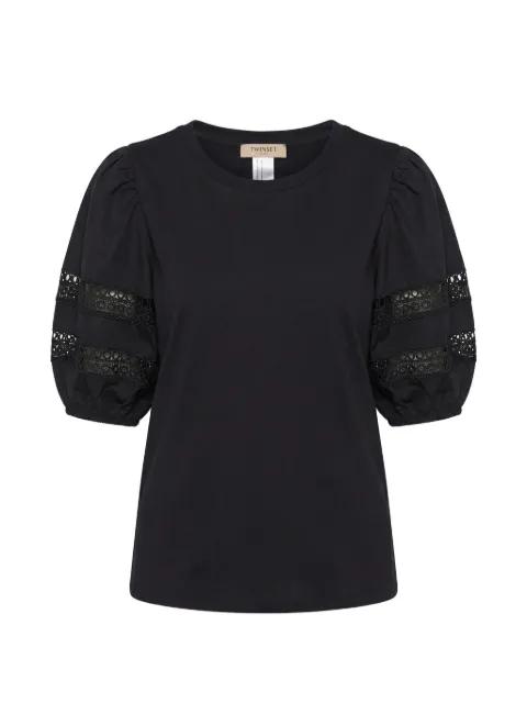 lace-detail puff-sleeve T-shirt by TWINSET