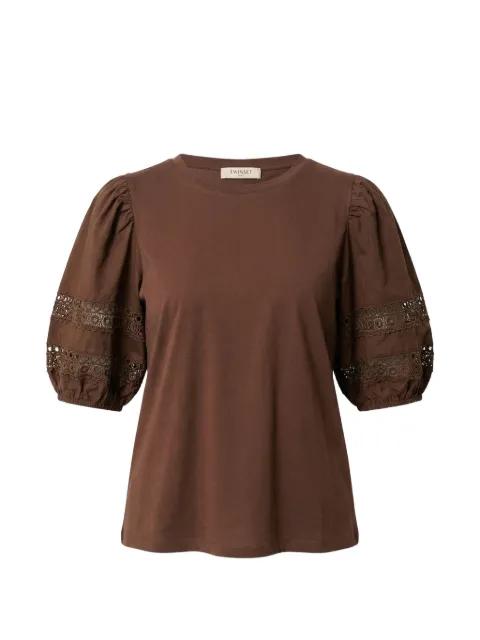 lace-detail puff-sleeve T-shirt by TWINSET
