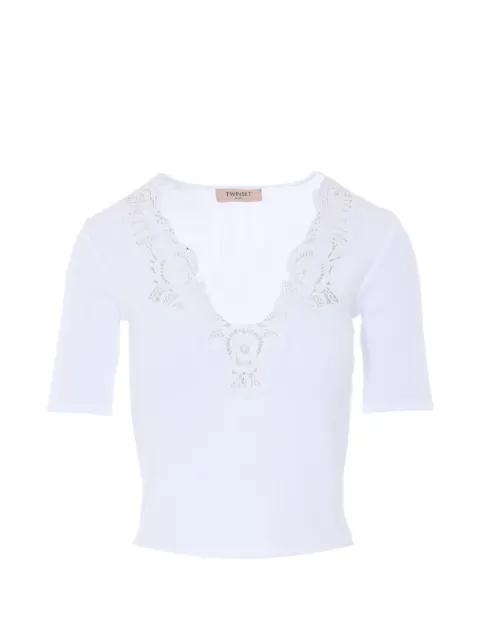 lace-detail ribbed T-shirt by TWINSET
