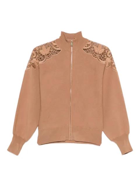 lace-insert zip-up jacket by TWINSET