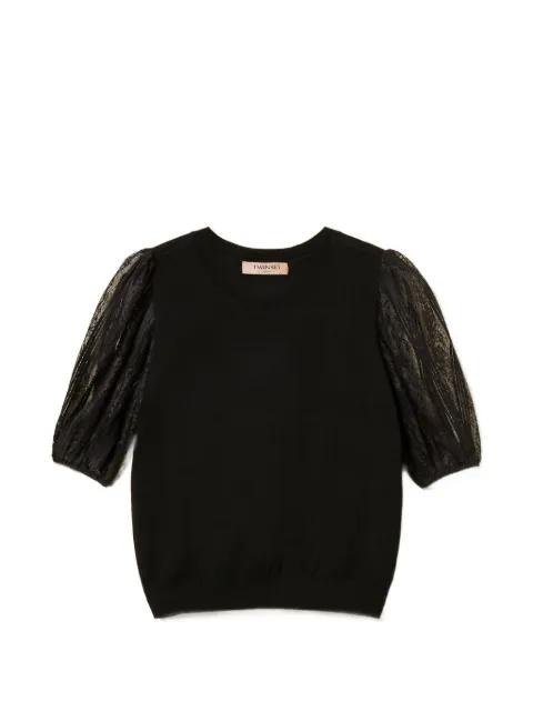 lace-sleeve T-shirt by TWINSET