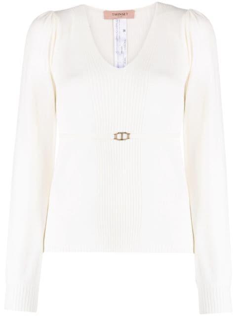 logo-buckle belted jumper by TWINSET