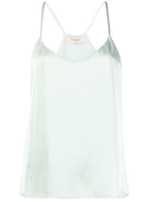 logo-plaque satin top by TWINSET