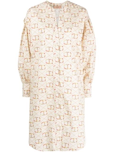 logo-print cotton shirtdress by TWINSET
