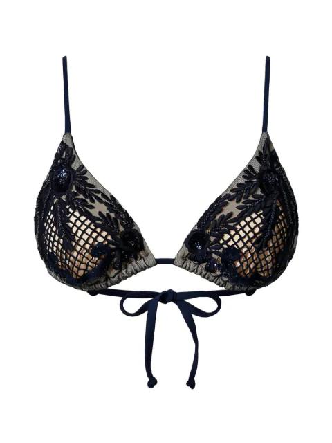 macramé embroidered triangle bikini top by TWINSET