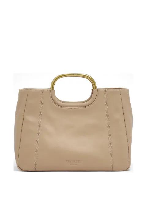 metal-handle leather tote bag by TWINSET
