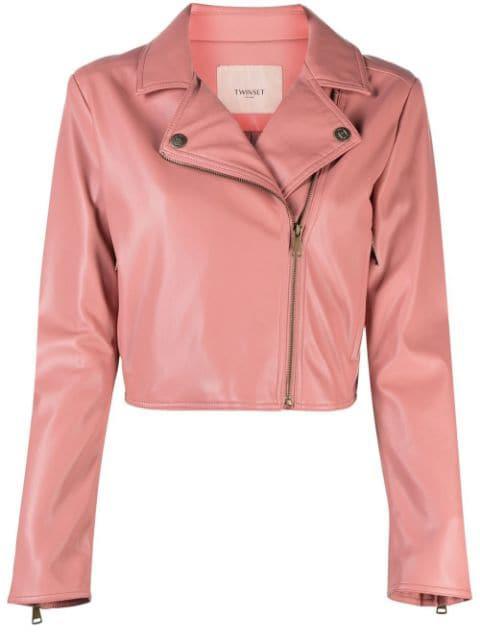 off-centre zip fastening biker jacket by TWINSET