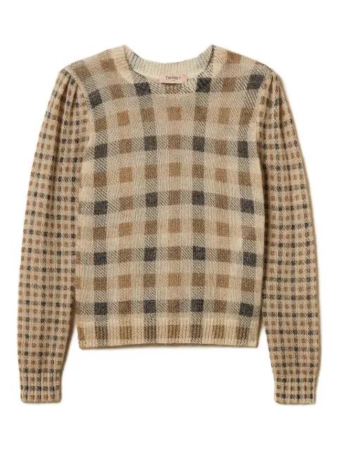 puff-sleeve check-print sweater by TWINSET