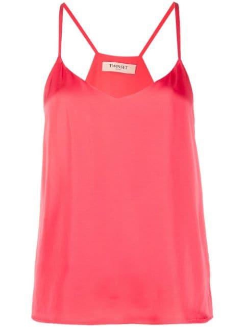 rear logo-plaque satin top by TWINSET