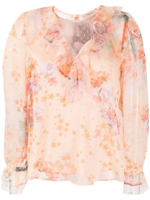 ruffled floral-print blouse by TWINSET