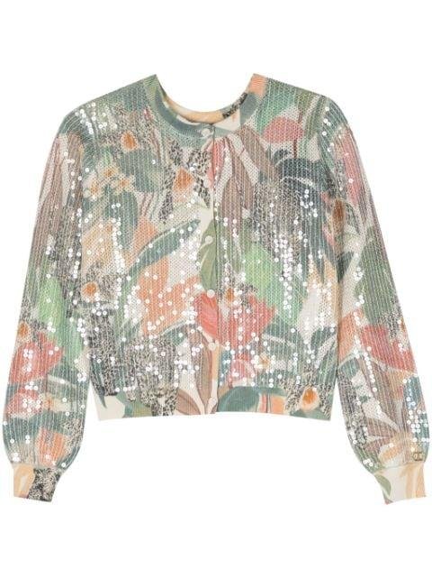 sequined botanical-print cardigan by TWINSET