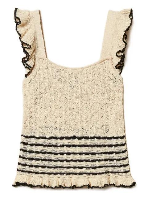 striped-detail ruffled blouse by TWINSET