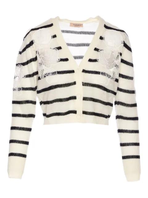 striped lace-detail cardigan by TWINSET