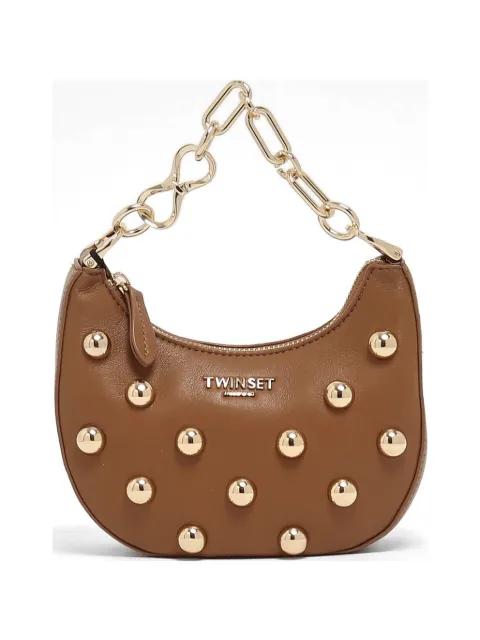 stud-embellished leather clutch bag by TWINSET