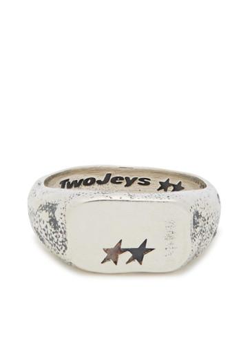 Elongated sterling silver-plated brass signet ring by TWOJEYS