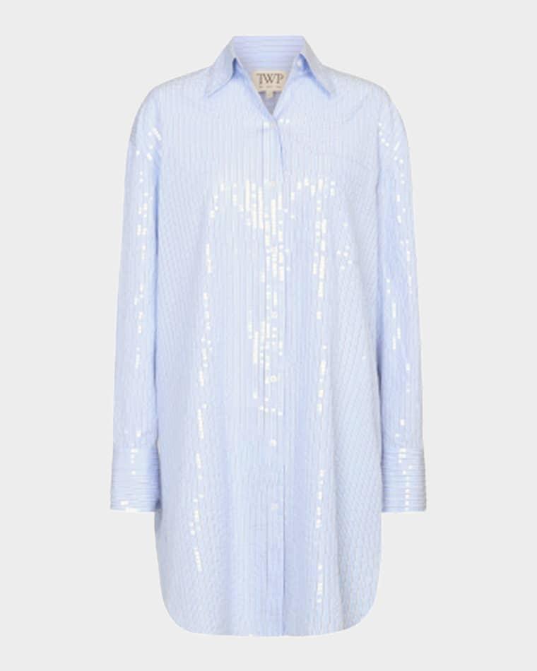 Big Joe Sequined Striped Mini Shirtdress by TWP