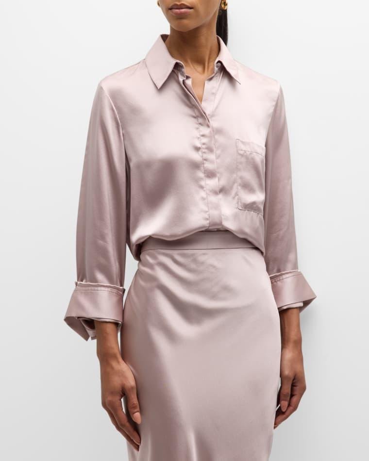 Boyfriend Button-Front Shirt in Silk Charmeuse by TWP