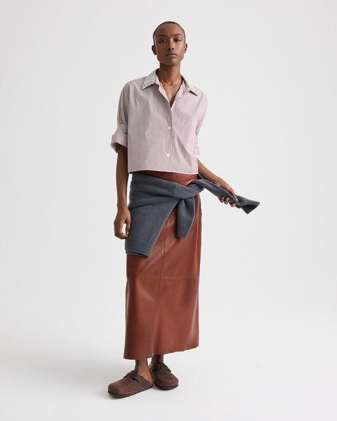 A Line Skirt with Seams in Glove Leather by TWP CLOTHING